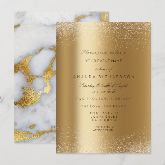 Glitterend Metaal Goud Glitter Zand Formeel Marmer Kaart (Voorkant / Achterkant)