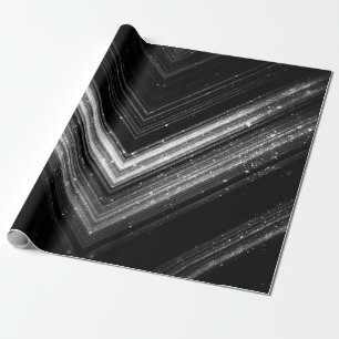 Glitterend metaalachtig zilver zwart sterrenstelse cadeaupapier