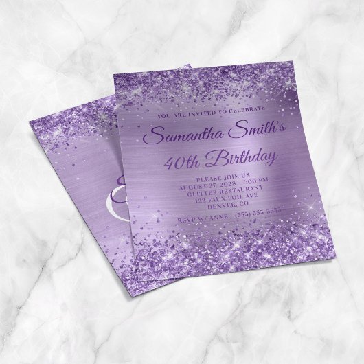 Glitterend Paars Folie Monogram 40e Verjaardagsuit Flyer