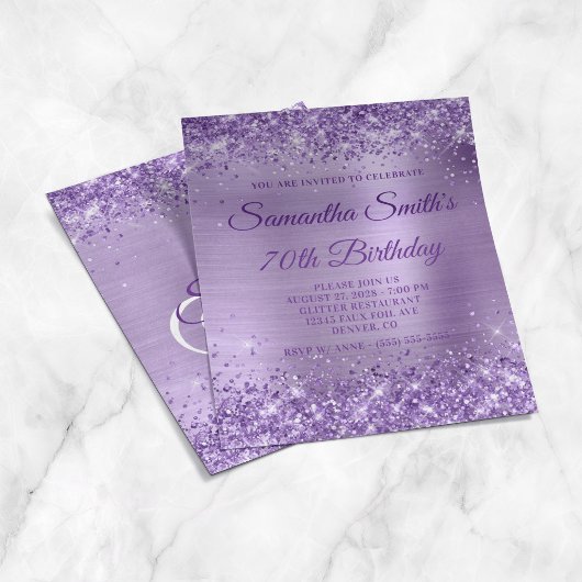 Glitterend Paars Folie Monogram 70e Verjaardagsuit Flyer