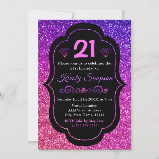 Glitterend paars & roze verloop glitter verjaardag kaart (Voorkant)