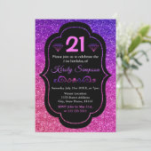Glitterend paars & roze verloop glitter verjaardag kaart (Staand voorkant)