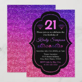 Glitterend paars & roze verloop glitter verjaardag kaart (Voorkant / Achterkant)