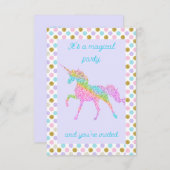 Glitterend Pastel Eenhoorn Feest Kaart (Voorkant / Achterkant)