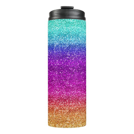 Glitterend regenboog verloop glitter thermosbeker (Voorkant)