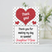 Glitterend Rode Hart Liefje Elke Leeftijd  Bedankkaart (Staand voorkant)