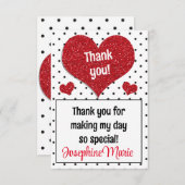 Glitterend Rode Hart Liefje Elke Leeftijd  Bedankkaart (Voorkant / Achterkant)