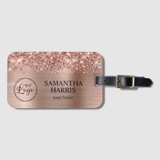 Glitterend Rose Goud Folie Logo Bagagelabel (Voorkant (horizontaal))