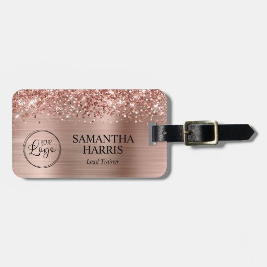 Glitterend Rose Goud Folie Logo Bagagelabel (Voorkant horizontaal)