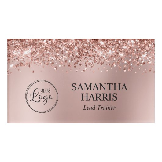 Glitterend Rose Goud Vervaging Logo Naambadge (Voorkant)