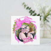 Glitterend Roze Lint Kerst Platte Kerstkaart (Staand voorkant)