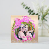 Glitterend Roze Lint Kerst Platte Vakantiefolder Feestdagenkaart (Staand voorkant)