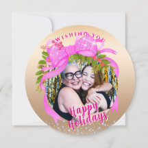 Glitterend Roze Lint Kerst Platte Vakantiekaart