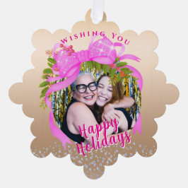 Glitterend Roze Lint Kerst Vlakke Vakantie Kaart