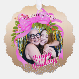 Glitterend Roze Lint Kerst Vlakke Vakantie Kaart