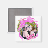 Glitterend Roze Lint Kerst Wit Magneet (Voorkant / Achterkant)