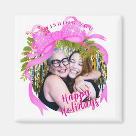 Glitterend Roze Lint Kerst Wit Magneet