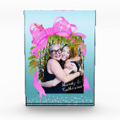 Glitterend Roze Lint Kerstblauw Fotoblokken (Voorkant)