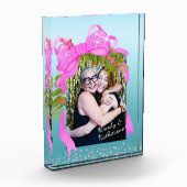 Glitterend Roze Lint Kerstblauw Fotoblokken (Links)