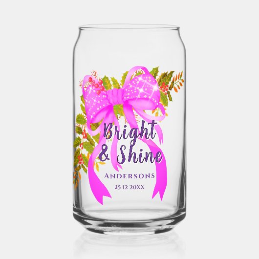 Glitterend Roze Lint Kerstmis Blikvorm Glas (Voorkant)