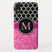 Glitterend roze zwart en wit vakwerk monogram