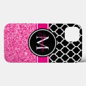 Glitterend roze zwart en wit vakwerk monogram Case-Mate iPhone case (Achterkant (horizontaal))