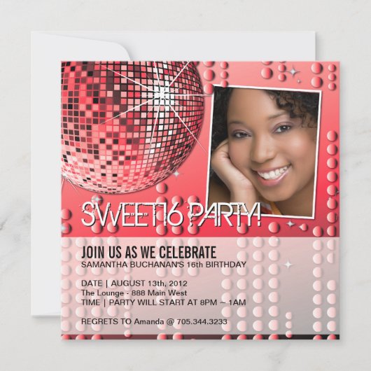 Glitterend Sweet Sixteen Disco Bal Uitnodiging (Voorkant)
