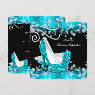 Glitterend Turquoise Blauwe Hoge Hakken Diamanten  Kaart