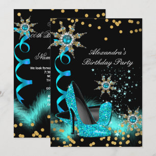 Glitterend Turquoise Blauwe Hoge Hakken Zwarte Ver Kaart