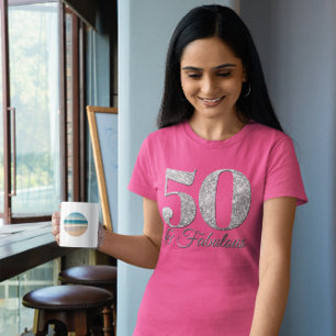 Glitterend Zilver 50 & Fabulous Roze T-shirt