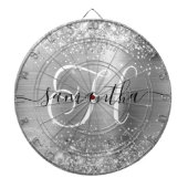 Glitterend Zilver Glam Monogram Dartbord (Voorkant)