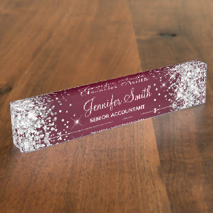 Glitterend Zilver Glitter Bourgondi Gradiënt Naambordje