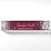 Glitterend Zilver Glitter Bourgondi Gradiënt Naambordje (Voorkant)