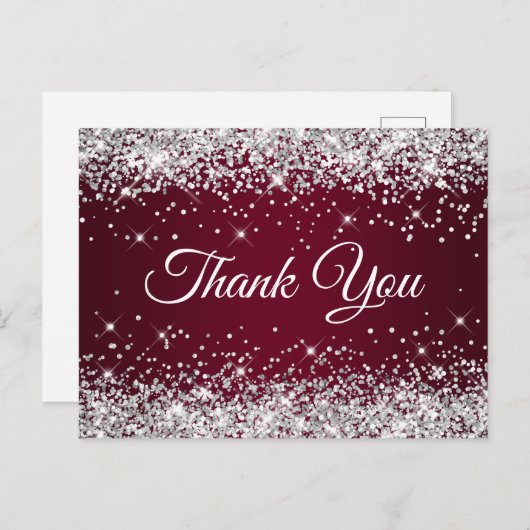 Glitterend Zilver Glitter Bourgondië Dank Je Briefkaart (Voorkant / Achterkant)