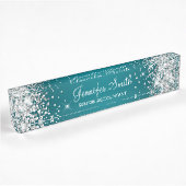 Glitterend Zilver Glitter Donker Turquoise Verloop Naambordje