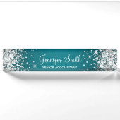 Glitterend Zilver Glitter Donker Turquoise Verloop Naambordje (Voorkant)