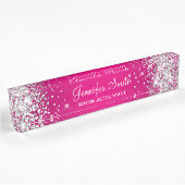Glitterend Zilver Glitter Heet Roze Gradiënt Naambordje