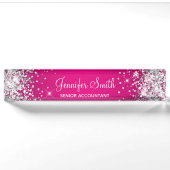 Glitterend Zilver Glitter Heet Roze Gradiënt Naambordje (Voorkant)