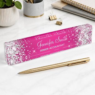 Glitterend Zilver Glitter Heet Roze Gradiënt Naambordje