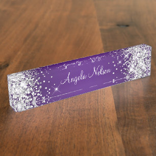 Glitterend Zilver Glitter Konings Paars Ombre Naambordje