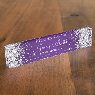 Glitterend Zilver Glitter Konings Paars Verlopen Naambordje