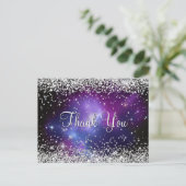 Glitterend Zilver Glitter Paars Celestiaal Bedankt Briefkaart (Staand voorkant)