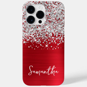 Glitterend Zilver Glitter Rode Glam Naam Case-Mate iPhone 14 Pro Max Hoesje