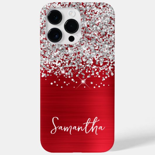 Glitterend Zilver Glitter Rode Glam Naam Case-Mate iPhone Case (Achterkant)