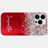 Glitterend Zilver Glitter Rode Glam Naam Case-Mate iPhone Case (Achterkant (horizontaal))