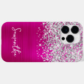 Glitterend Zilver Glitter Roze Glam Naam Case-Mate iPhone Case (Achterkant (horizontaal))