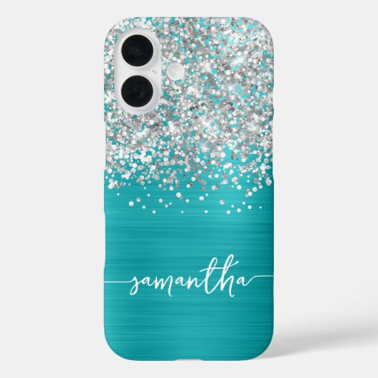 Glitterend Zilver Glitter Turquoise Blauwe Glam Na Case-Mate iPhone Case (Achterkant)