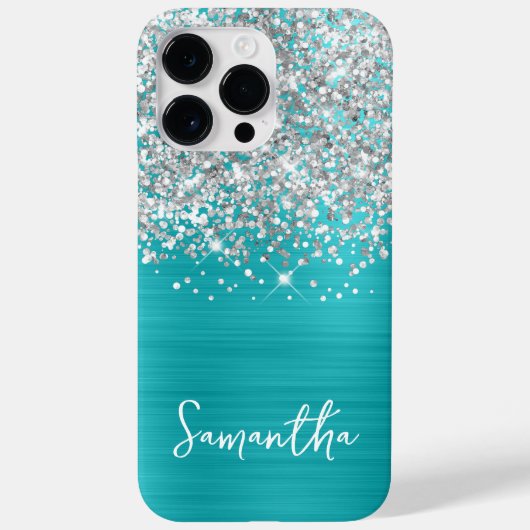 Glitterend Zilver Glitter Turquoise Blauwe Glam Na Case-Mate iPhone Case (Achterkant)