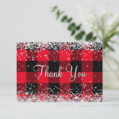 Glitterend Zilver Glitters Rode Buffalo Plaid Bedankkaart (Staand voorkant)