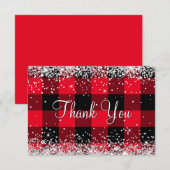 Glitterend Zilver Glitters Rode Buffalo Plaid Bedankkaart (Voorkant / Achterkant)